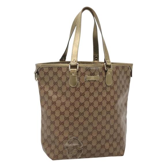 GUCCI GG Crystal Tote Bag Coated Canvas Beige Gold - Picture 1 of 16
